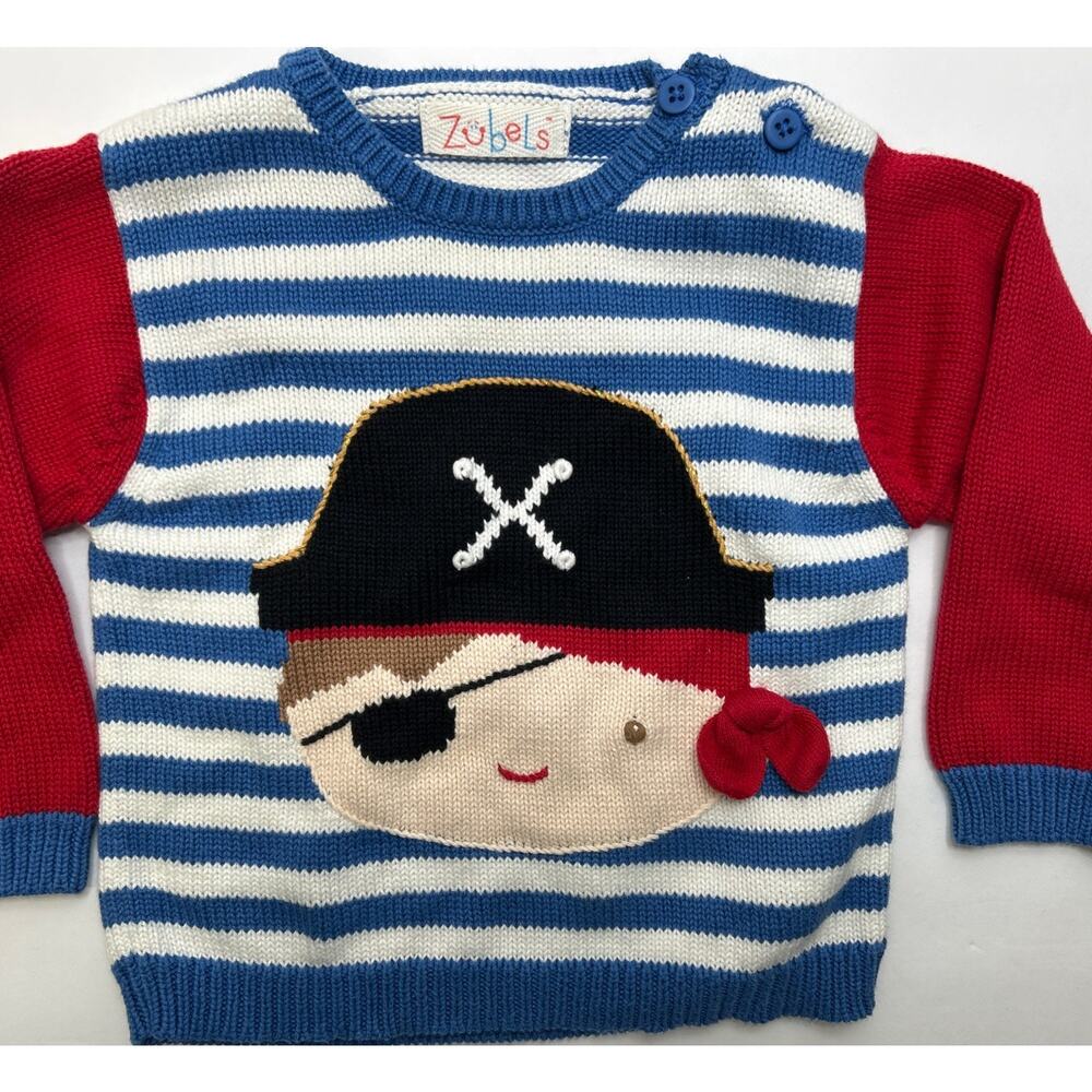 Zubels Knit Pullover Sweater Boys 12 Months Embroidered Pirate Cotton NWOT
